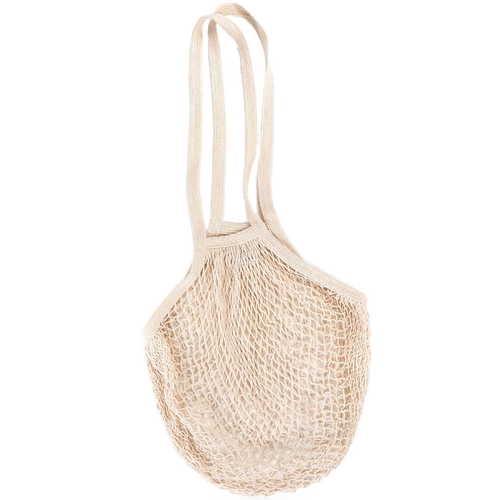 Natural cotton reusable string bag with shoulder handles, lightweight and stretchable, ideal for carrying groceries or beach items, suitable for Kitchen & Food, Storage and Serving, Best Sellers, and Promo Eligible collections.