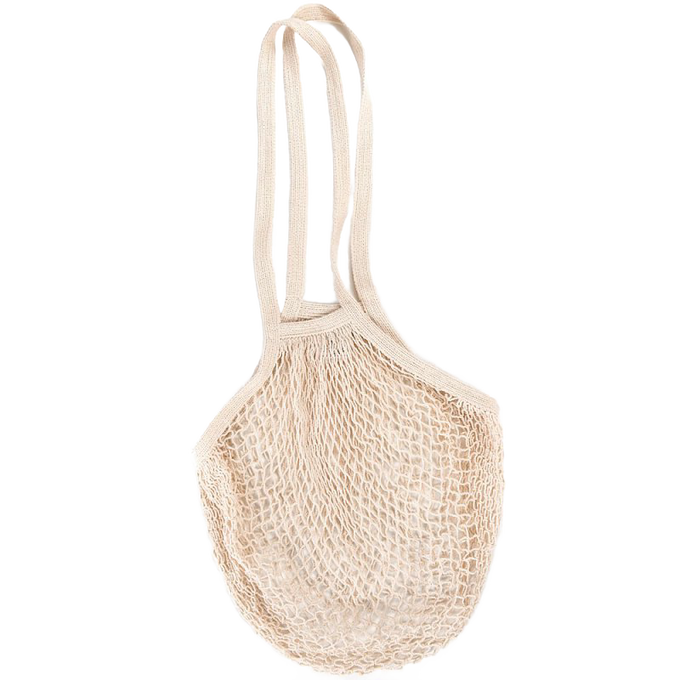 Natural cotton reusable string bag with shoulder handles, lightweight and stretchable, ideal for carrying groceries or beach items, suitable for Kitchen & Food, Storage and Serving, Best Sellers, and Promo Eligible collections.