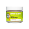 Small clear jar of handcrafted tooth powder for sensitive teeth with bright green label, promoting gentle oral care in Health & Wellness and USA Made collections.