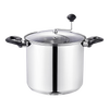 Stainless steel stovetop popcorn popper with black handles, clear lid with steam holes and hand crank, handcrafted for Kitchen & Food, Cookware, and Best Sellers collections.