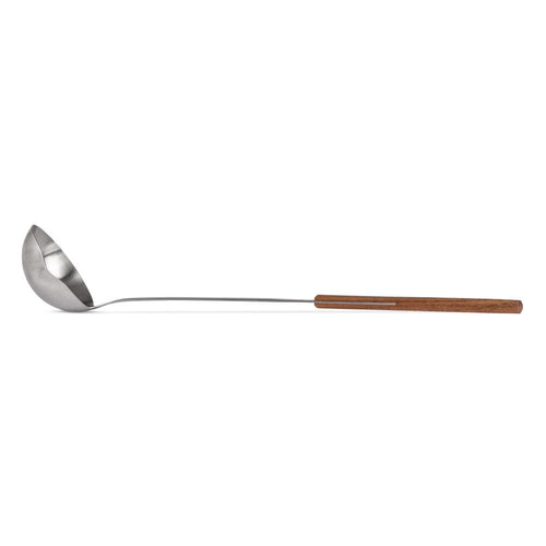 Generously sized stainless steel soup ladle with a handcrafted wooden handle, designed for serving hearty portions in Farm, Garden & Tool, Kitchen & Food, Camping, and Soups collections.