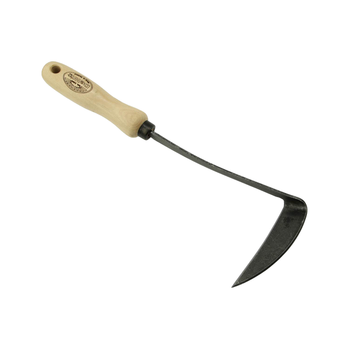Durable hand hoe with a wooden handle and curved metal blade designed for removing weeds and grass, suitable for Farm, Garden & Tool, Garden Accessories, Best Sellers, Promo Eligible collections.