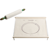 Fabric pastry frame with wooden slats and metal loops for stable use on counters, featuring printed size guides, paired with a rolling pin, ideal for Kitchen & Food, Baking Supplies, and Cookware collections.