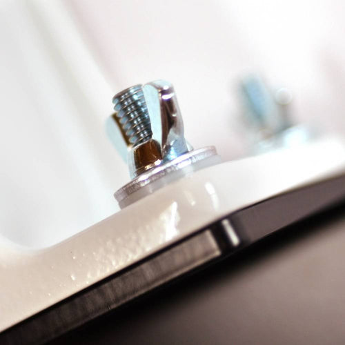 Close-up of a sturdy steel wing nut and bolt securing the handcrafted counter clamp for stable mounting of grain mills, featured in Kitchen & Food, Grain Mills, and USA Made collections.