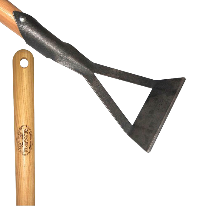 Handcrafted junior-sized garden hoe with a long wooden handle and sharp forged steel blade, designed for small hands and ideal for Farm, Garden & Tool, Digging and Cultivating, Garden Accessories, Best Sellers, and Promo Eligible collections.