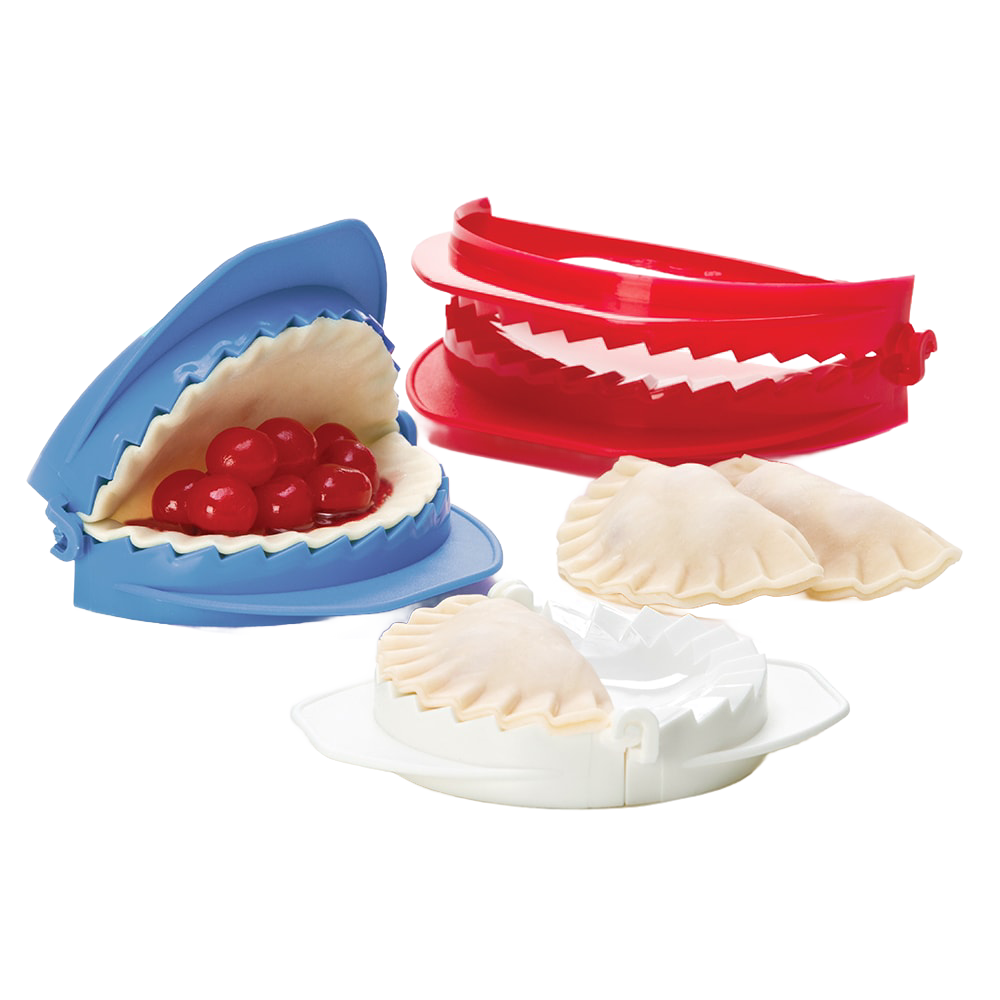 Colorful dough press set with built-in cutters for shaping and sealing hand pies, calzones, and pastries, ideal for Kitchen & Food, Kitchen Gadgets, and Baking Helpers collections.