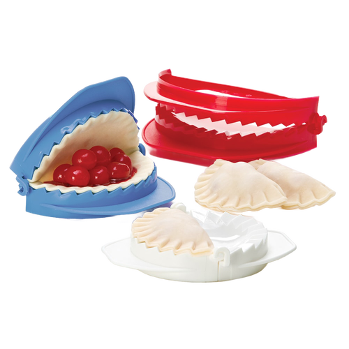 Colorful dough press set with built-in cutters for shaping and sealing hand pies, calzones, and pastries, ideal for Kitchen & Food, Kitchen Gadgets, and Baking Helpers collections.
