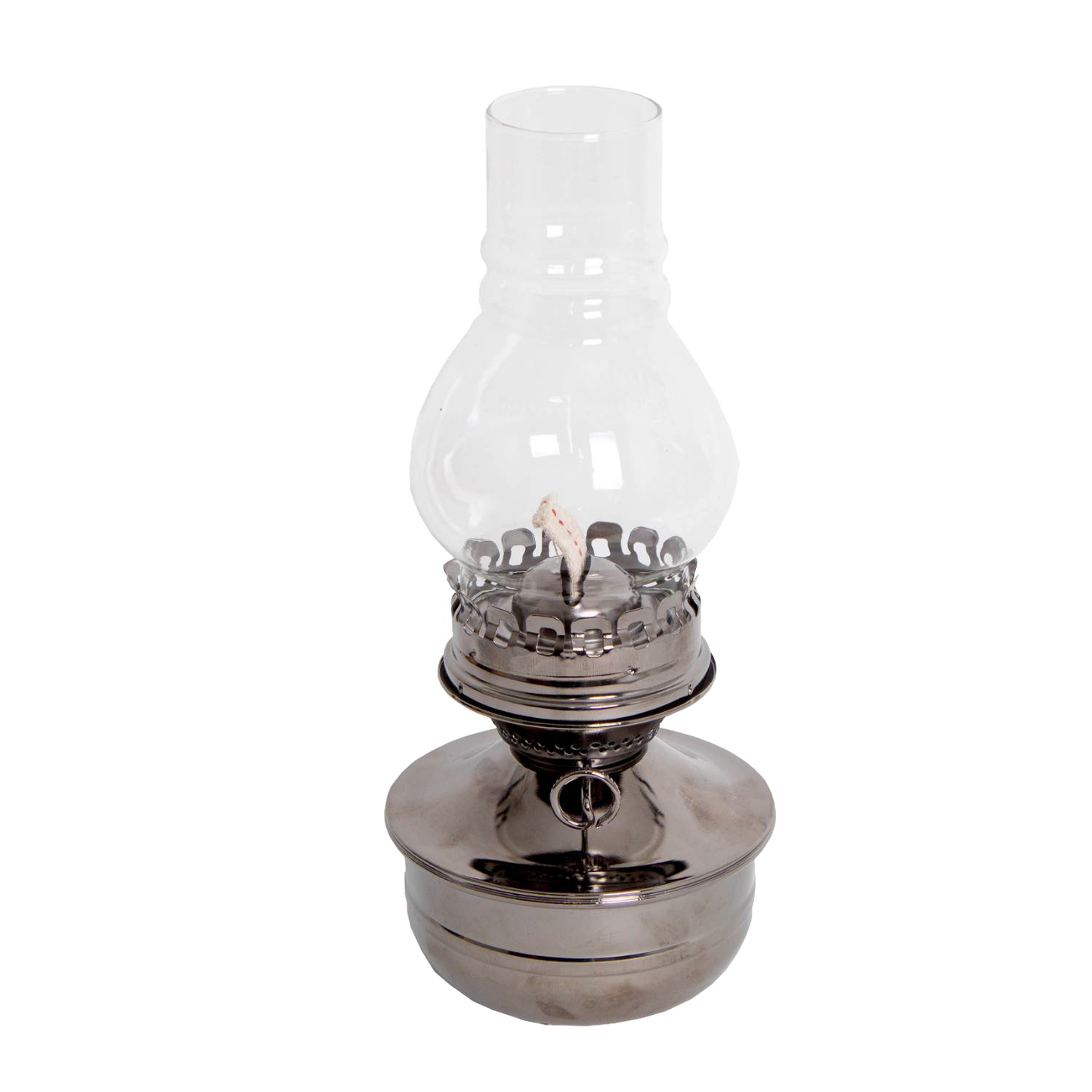 Lehman's handcrafted wall-mounted oil lamp with a painted pewter-like finish and clear ribbed glass chimney, perfect for cozy lighting in lamps & lighting and oil lamps collections.