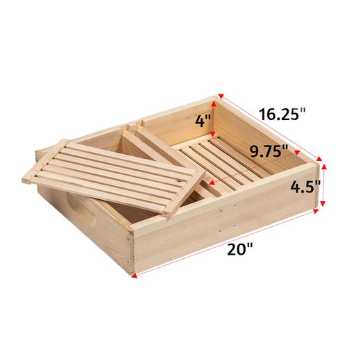 Handcrafted Amish-made wooden top feeder with two compartments and removable slatted cover, designed for 10-frame hives, featured in Farm, Garden & Tool, Beekeeping Supplies, USA Made, and Best Sellers collections.