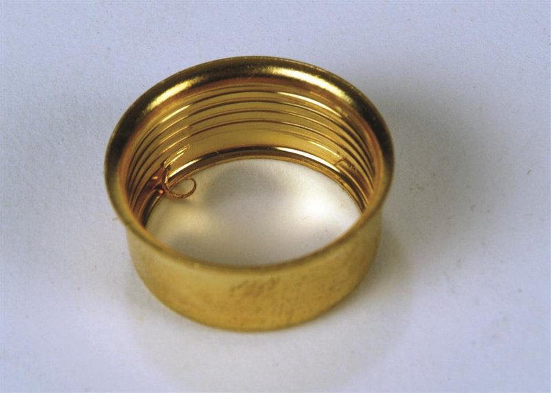 Solid brass filler hoop with threaded interior designed for oil lamps, ideal for lamps and lighting, parts and accessories, lamp burners and collars collections.