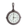 Handcrafted cast iron skillet clock with light green undertone face and black numerals, made in USA, perfect for Home & Decor, Cast Iron, and Best Sellers collections.