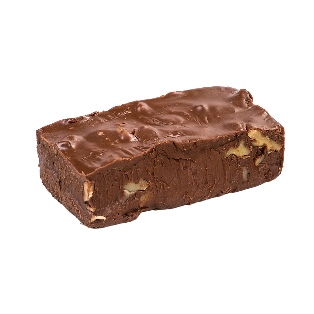 Single handcrafted rich chocolate fudge piece with walnut chunks and a creamy texture, featured in Kitchen & Food, Snacks and Sweets, USA Made, Best Sellers, and Promo Eligible collections.