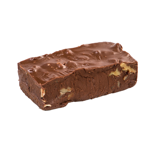 Single handcrafted rich chocolate fudge piece with walnut chunks and a creamy texture, featured in Kitchen & Food, Snacks and Sweets, USA Made, Best Sellers, and Promo Eligible collections.