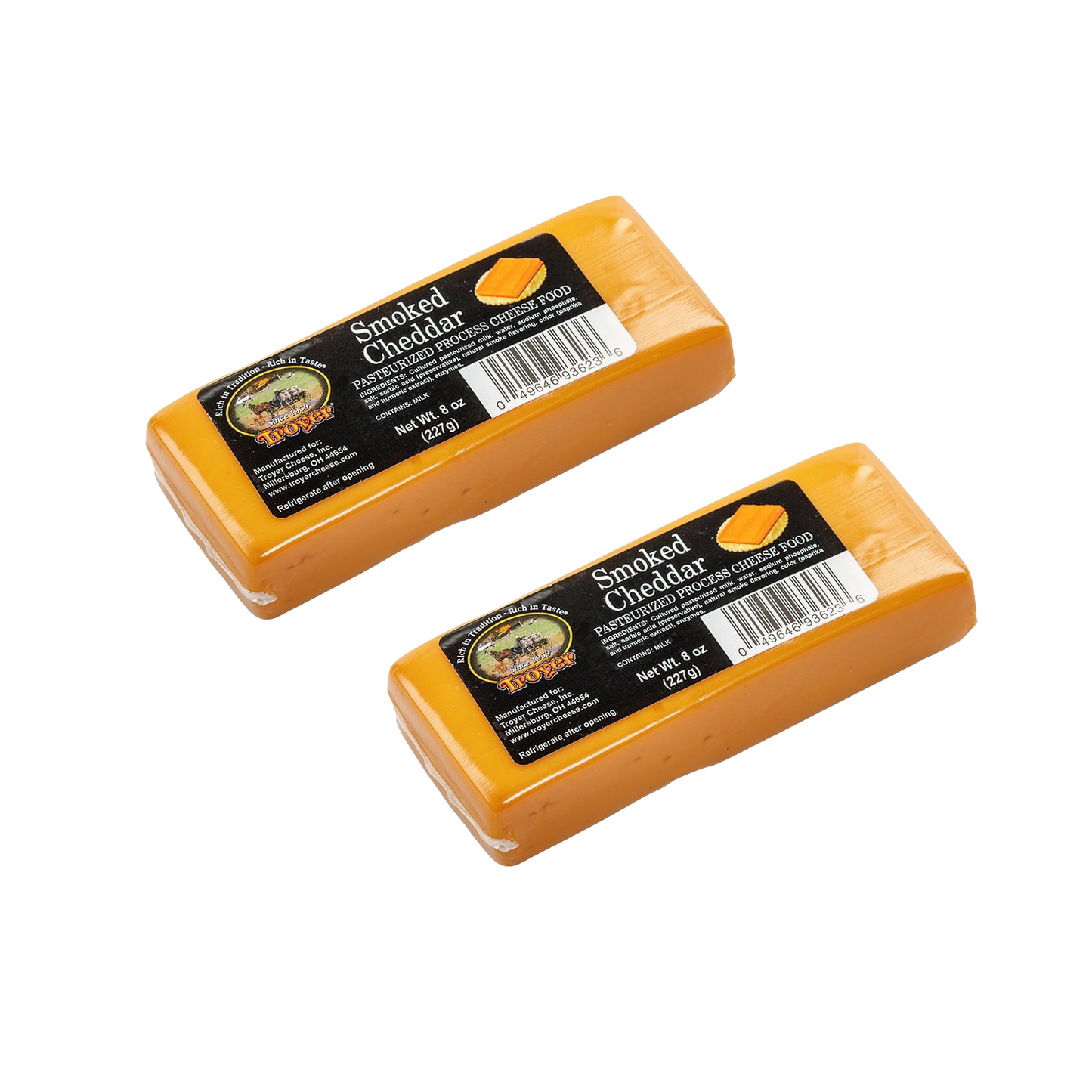 Two handcrafted smoked cheddar cheese food blocks in 8-ounce packages, made in USA, perfect for Kitchen & Food, Snacks and Sweets, Pantry, USA Made, Best Sellers, and Promo Eligible collections.
