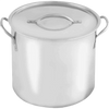 Large polished stainless steel stockpot with tight-fitting lid and side handles, versatile for cooking and kitchen use, featured in Kitchen & Food, Cookware, and Best Sellers collections.