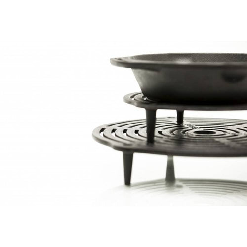 Stacked cast iron cooking grate with three sturdy legs designed for even heat distribution and multi-level baking, braising, and steaming in Dutch ovens, ideal for Farm, Garden & Tool, Kitchen & Food, Camping, Cookware, Cast Iron, Best Sellers, and Promo Eligible collections.