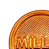 Close-up of a polished solid brass filler cap with embossed lettering and textured background, crafted for oil lamp parts in Lamps & Lighting and Accessories collections.
