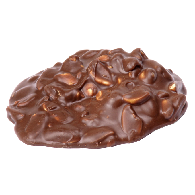 Single piece of handcrafted milk chocolate maple candy with crunchy nuts, gluten-free and made in USA, ideal for Kitchen & Food, Candy, and Best Sellers collections.