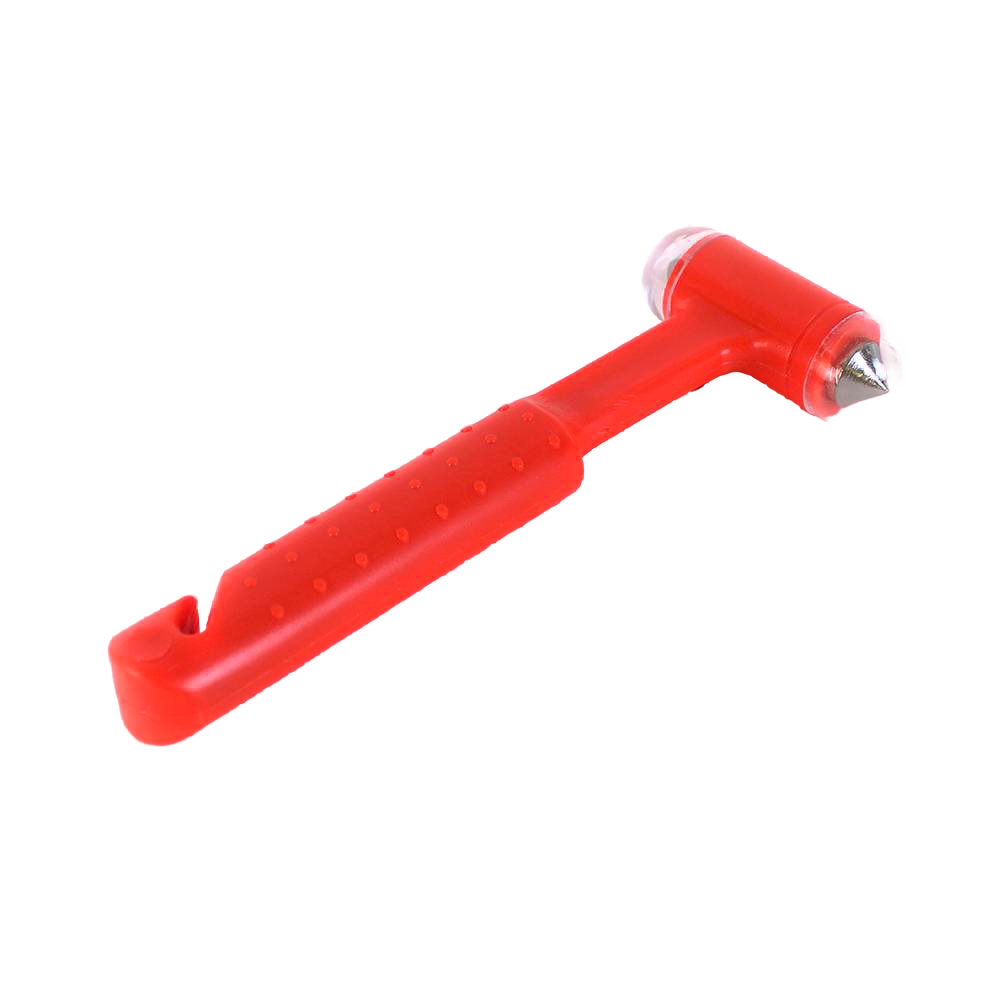 Bright orange emergency escape hammer with glow-in-the-dark tab and sharp metal tips for breaking car windows and cutting seat belts, featured in Farm, Garden & Tool and Emergency Supplies collections.