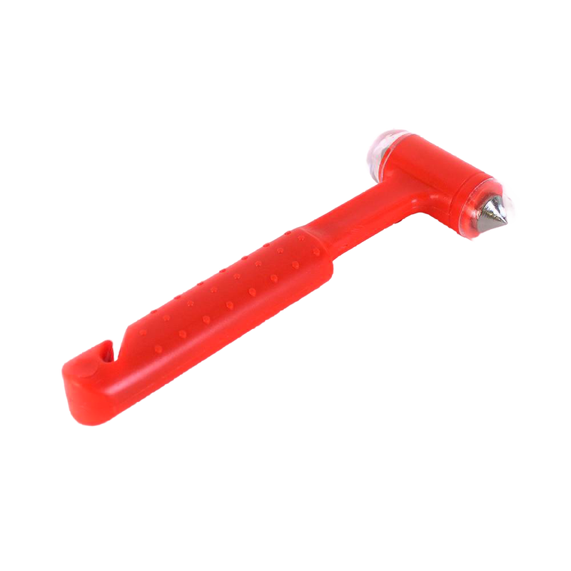 Bright orange emergency escape hammer with glow-in-the-dark tab and sharp metal tips for breaking car windows and cutting seat belts, featured in Farm, Garden & Tool and Emergency Supplies collections.