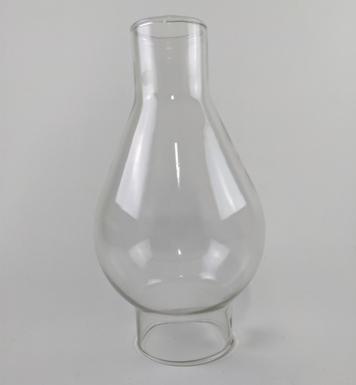Clear handcrafted glass oil lamp chimney with a 2 7/8-inch base diameter and bulged center, suitable for lamps and lighting parts, chimneys and globes, and best sellers collections.