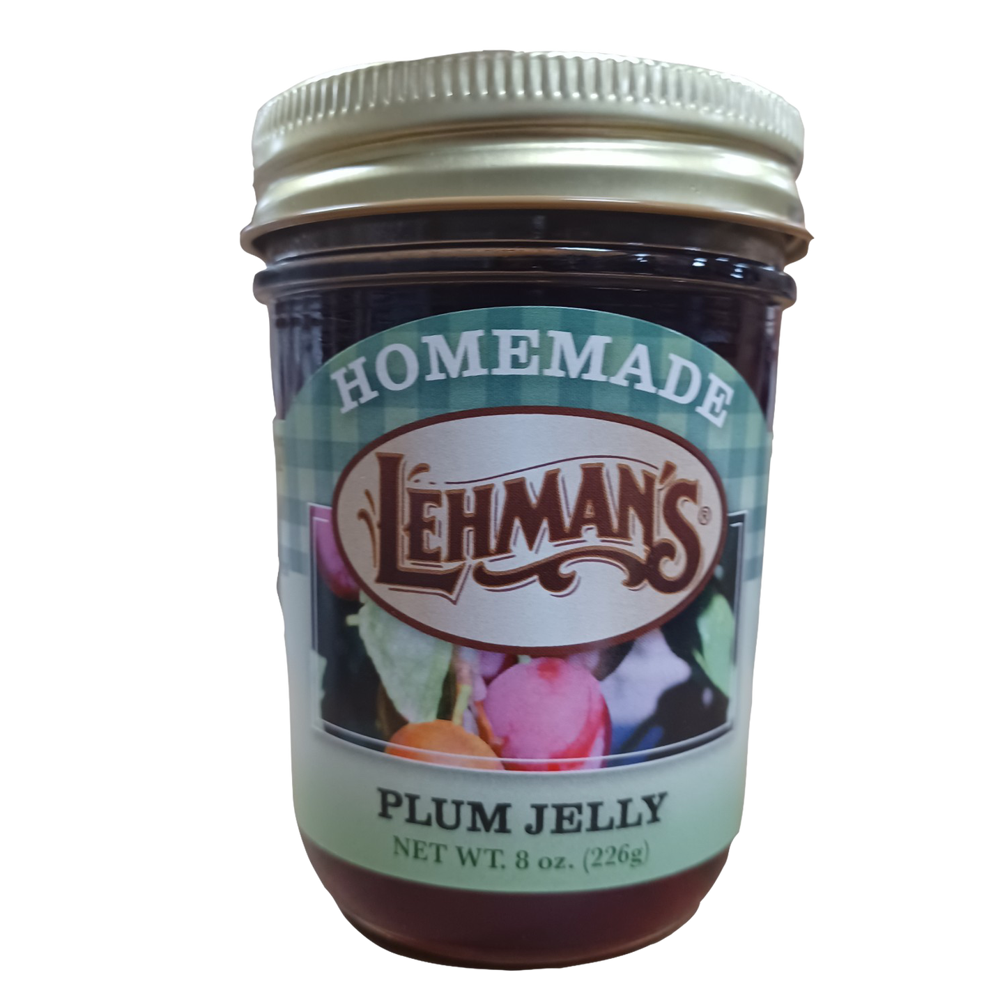 Handcrafted Lehman's plum jelly in an 8 oz jar made with all-natural ingredients, Amish made in USA, ideal for Kitchen & Food, Pantry, Peanut Butter & Jellies, and Best Sellers collections.
