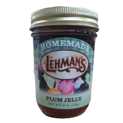 Handcrafted Lehman's plum jelly in an 8 oz jar made with all-natural ingredients, Amish made in USA, ideal for Kitchen & Food, Pantry, Peanut Butter & Jellies, and Best Sellers collections.