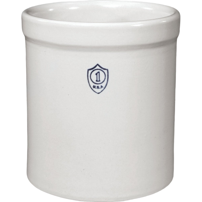Handcrafted American stoneware crock with a classic white glaze and stamped gallon number, ideal for food preservation and kitchen use, featured in USA Made and Home & Decor collections.