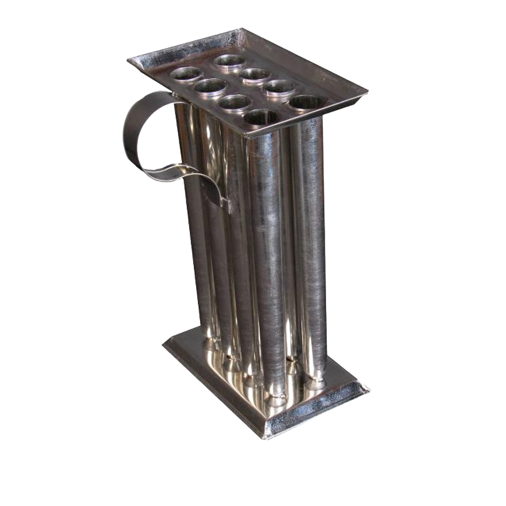 Handcrafted tin candle mold featuring multiple tapered compartments and a sturdy handle, perfect for making sharp-tapered candles; ideal for Candlemaking Supplies and Lamps & Lighting collections.