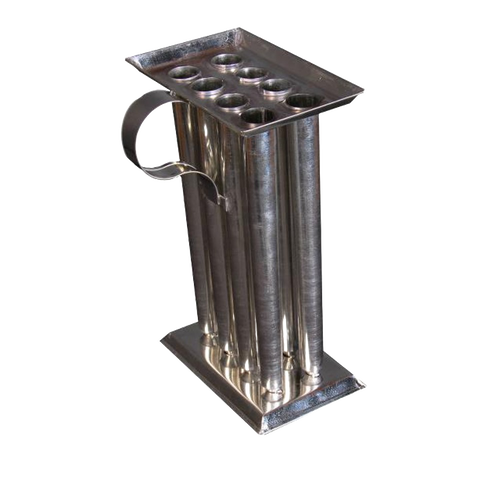 Handcrafted tin candle mold featuring multiple tapered compartments and a sturdy handle, perfect for making sharp-tapered candles; ideal for Candlemaking Supplies and Lamps & Lighting collections.