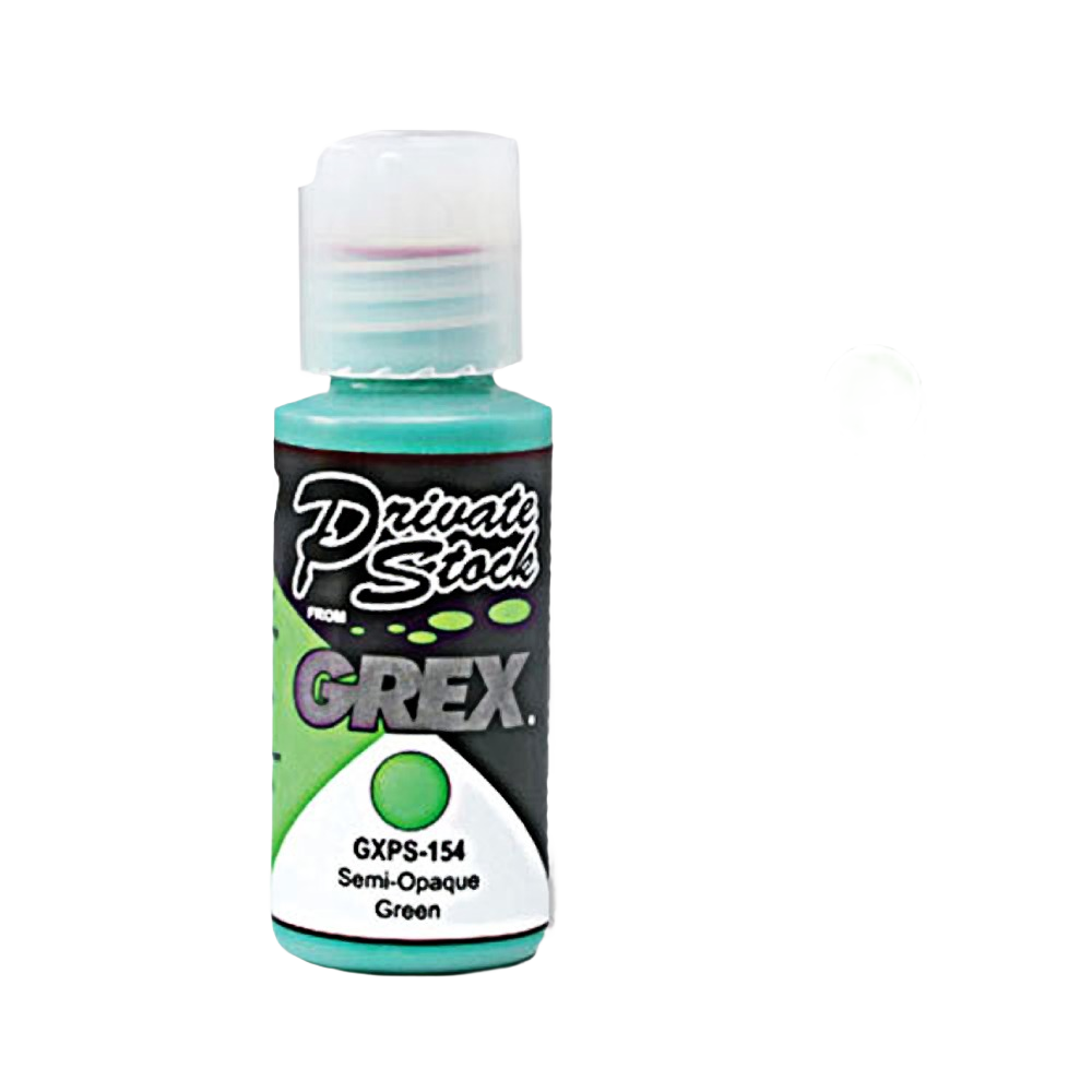 Small bottle of semi-opaque green liquid paint labeled Private Stock from Grex, suitable for use in Farm, Garden & Tool, Animal Care, and Best Sellers collections.