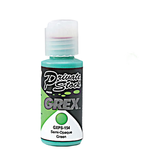 Small bottle of semi-opaque green liquid paint labeled Private Stock from Grex, suitable for use in Farm, Garden & Tool, Animal Care, and Best Sellers collections.