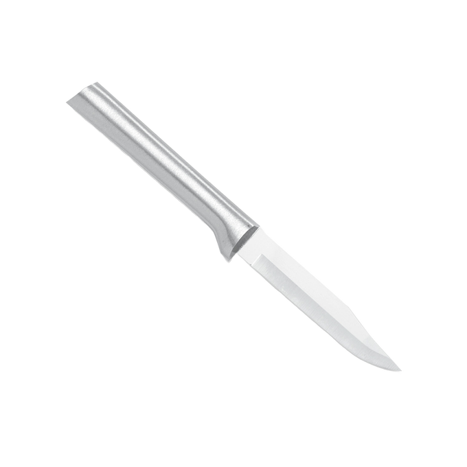 Paring knife with a carbon stainless steel blade and cast aluminum handle featuring a non-slip satin finish, designed for precise food prep in kitchen knives and USA made collections.