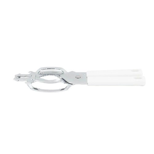 Chrome steel jar and bottle vise with white handles designed to easily open sealed lids, ideal for Kitchen & Food, Kitchen Gadgets, Kitchen Accessories, and Best Sellers collections.