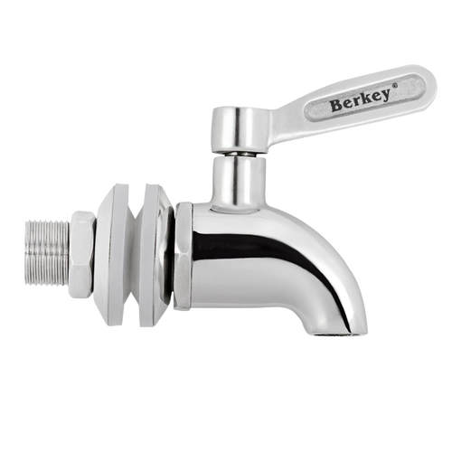 Polished heavy duty stainless steel water spigot with ergonomic lever handle, designed to fit Berkey 304 stainless steel units, ideal for Appliances, Water Heating and Treatment, and Best Sellers collections.