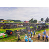 Scenic rural field filled with handcrafted Amish buggies lined up with children in traditional clothing walking nearby, showcasing a charming USA made puzzle scene from Toys, Books & Games collection.