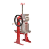 Sturdy red-framed cider press with stainless steel crushing mechanism and black hand crank, designed for orchard and garden use, featured in USA Made and Best Sellers.
