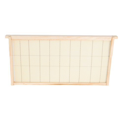 Handcrafted 8-frame wooden beehive frame with foundation sheet, Amish made and USA crafted, ideal for beekeeping supplies in farm and garden collections.