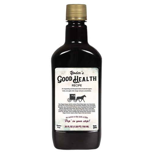 Dark glass bottle of handcrafted herbal tonic blend made in USA, containing organic apple cider vinegar and juice concentrates, featured in Health & Wellness and Best Sellers collections.