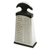 Slim stainless steel cheese grater with ergonomic black handle and non-slip base, featuring multiple grating surfaces for fine, medium, and coarse shredding, ideal for Kitchen & Food and Cooking Gadgets collections.