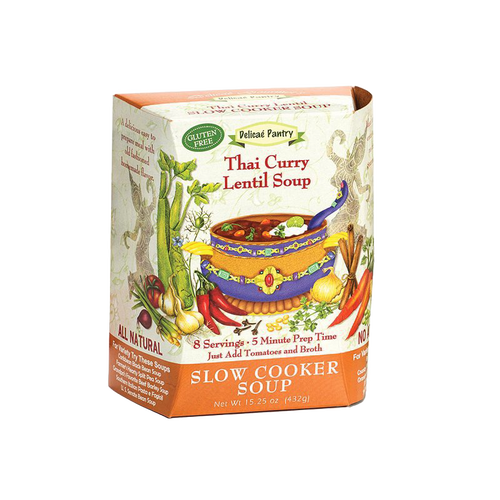 All-natural gluten-free Thai Curry Lentil Soup slow cooker mix with aromatic spices and vegetables, easy prep with tomatoes and broth, featured in Kitchen & Food and Soups collections.