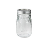 Clear regular-mouth pint canning jar with metal lid and embossed diamond pattern, crafted in the USA for kitchen food preservation and storage use.