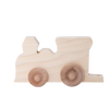 Handcrafted natural wood train engine with smooth, unfinished surface and wooden wheels, Amish made in the USA, part of Wooden Toys, Children's Toys, and USA Made collections.