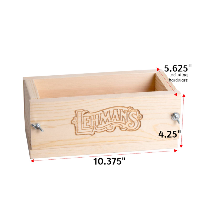Handcrafted wooden soap mold made of durable pine featuring adjustable metal wingnuts and branded engraving, crafted in the USA for cold process soapmaking in Health & Wellness and Soapmaking Supplies collections.