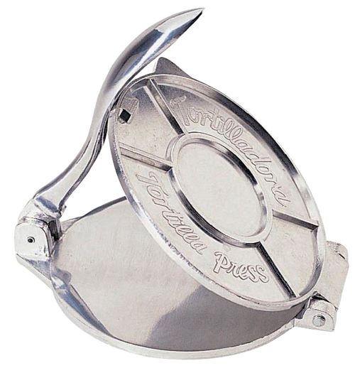 Cast aluminum tortilla press with ergonomic handle for even dough pressing, ideal for Kitchen & Food, Cookware, Baking Supplies, and Best Sellers collections.