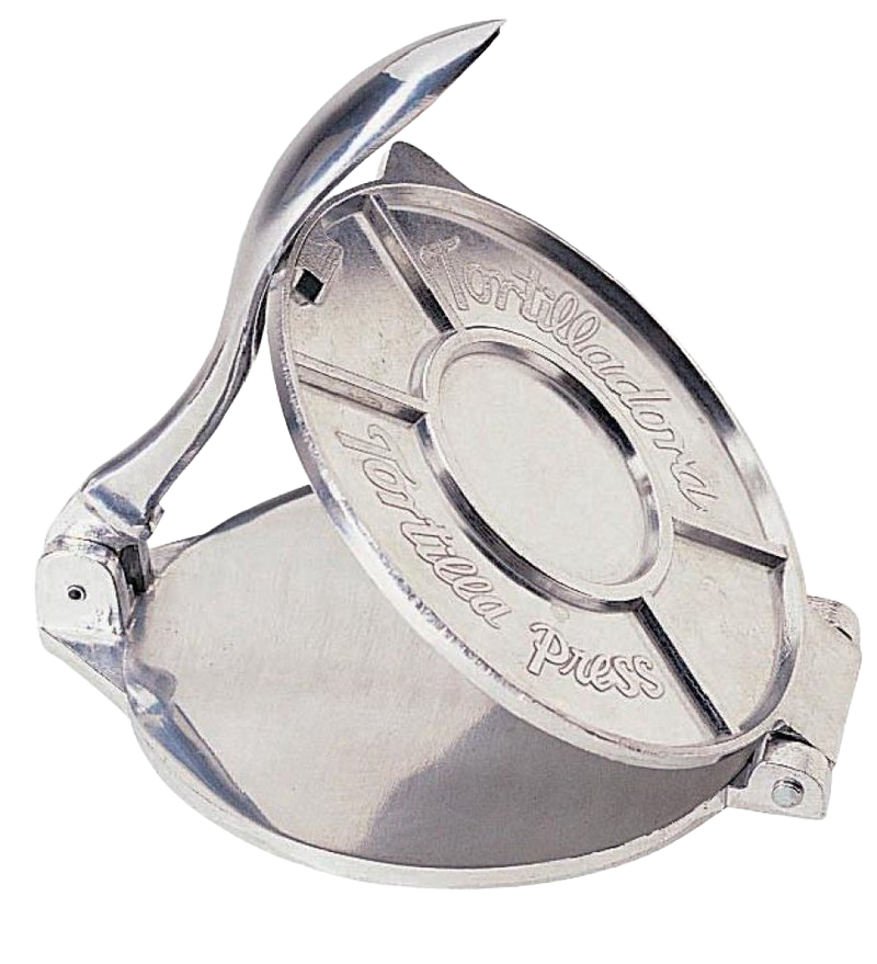 Cast aluminum tortilla press with ergonomic handle for even dough pressing, ideal for Kitchen & Food, Cookware, Baking Supplies, and Best Sellers collections.