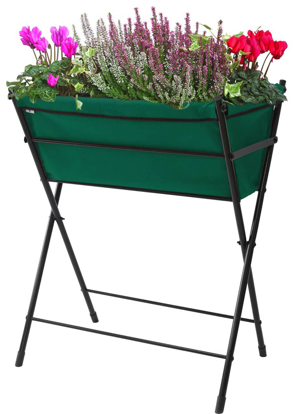 Lightweight elevated garden bed with powder-coated steel frame and replaceable fabric liner, filled with colorful flowering plants, perfect for Farm, Garden & Tool, Garden Accessories, Seeds and Planting, Best Sellers, and Promo Eligible collections.