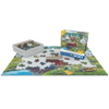 Partially assembled 300-piece jigsaw puzzle depicting an old covered bridge and surrounding countryside, made in USA with recycled chip board, part of Toys, Books & Games and Best Sellers collections.
