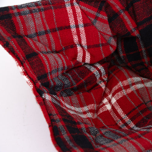 Handcrafted red, black, and white plaid cotton cozy designed for safe handling of hot dishes, featured in Kitchen & Food, Kitchen Textiles, Storage and Serving, Best Sellers, and Promo Eligible collections.