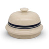 Bell-shaped stoneware bread baker in cream with blue stripes, handcrafted in Ohio, ideal for Kitchen & Food, Cookware, Baking Supplies, USA Made, Best Sellers, and Promo Eligible collections.